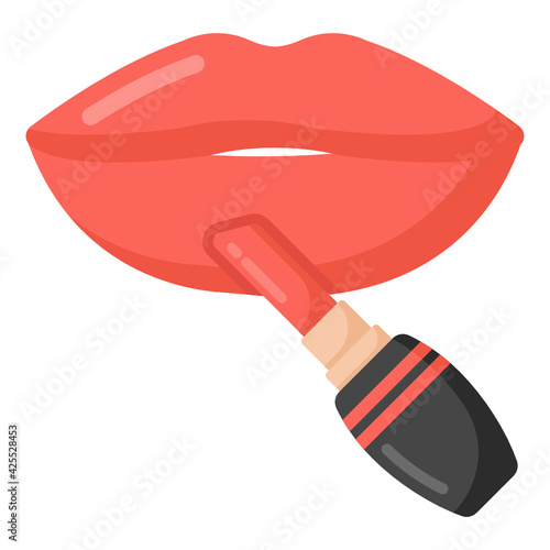 
Lip color with lips denoting concept of applying lipstick 

