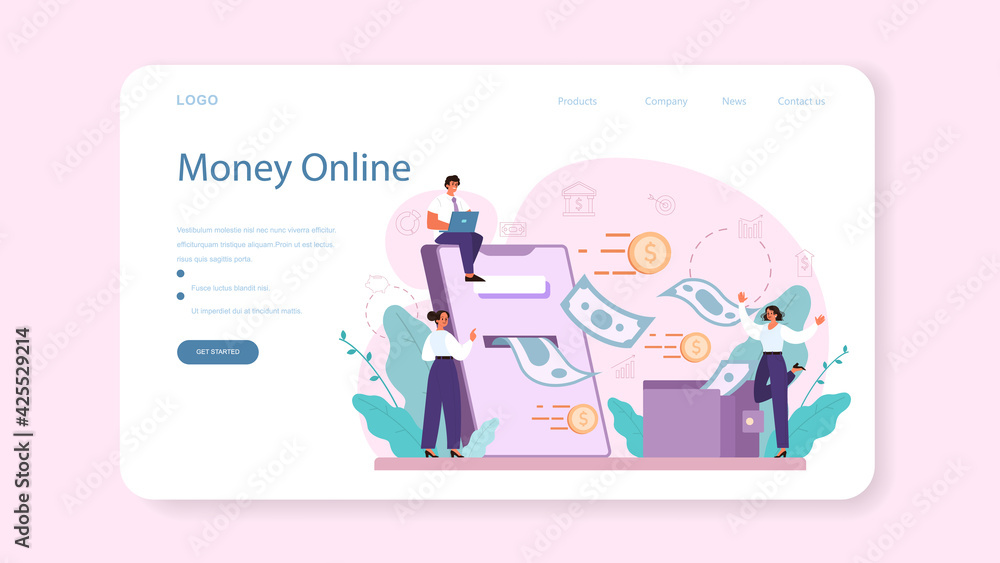 Making money web banner or landing page. Idea of business development Making money web banner or landing page. Idea of business development