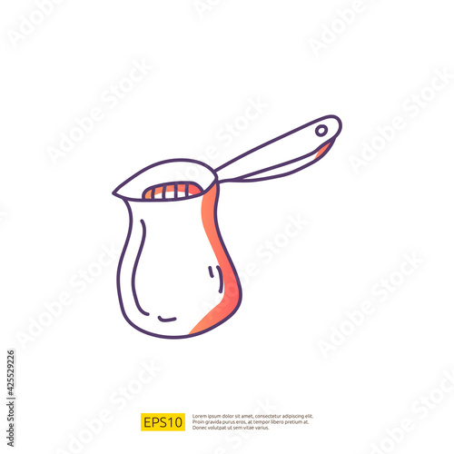 turkish coffee pot for cafe concept vector illustration. hand drawing doodle gradient fill line icon sign symbol