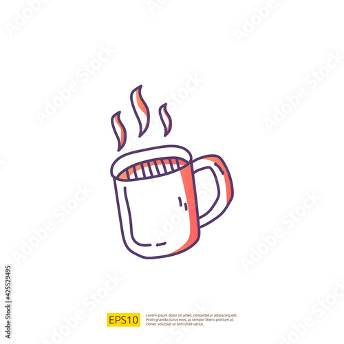 hot coffee cup for cafe concept vector illustration. hand drawing doodle gradient fill line icon sign symbol