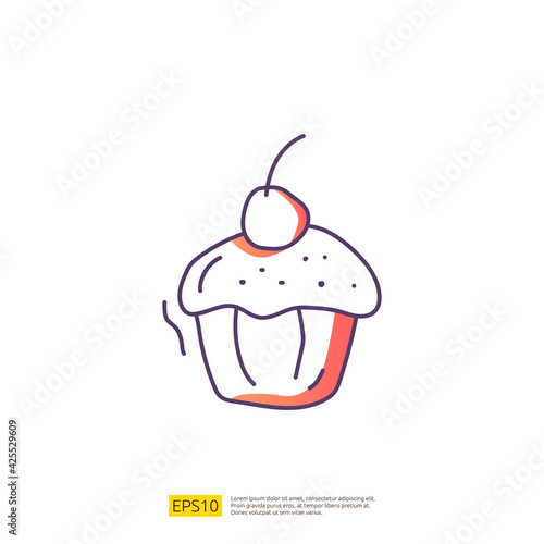 cupcake for cafe concept vector illustration. hand drawing doodle gradient fill line icon sign symbol