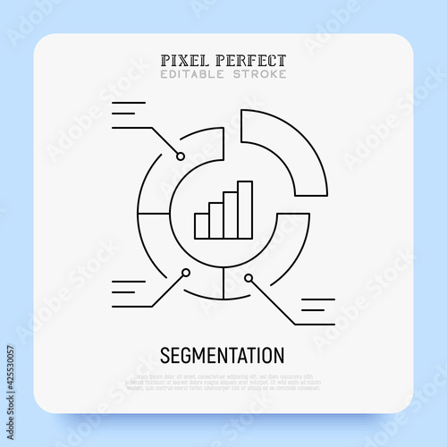 Audience segmentation thin line icon. Circle diagram with segments. Editable stroke, pixel perfect. Vector illustation.
