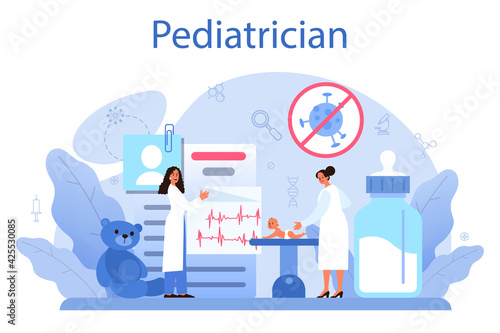 Pediatrician concept. Doctor examining a child with stethoscope.