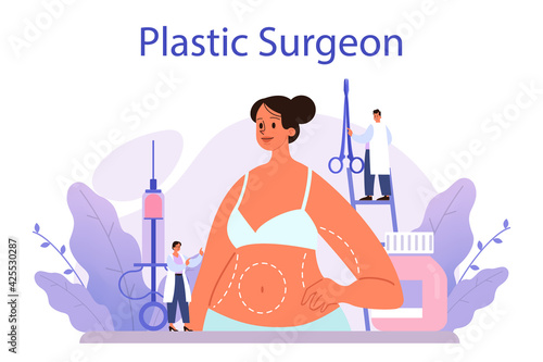 Plastic surgeon concept set. Idea of body and face correction. Rhinoplasty