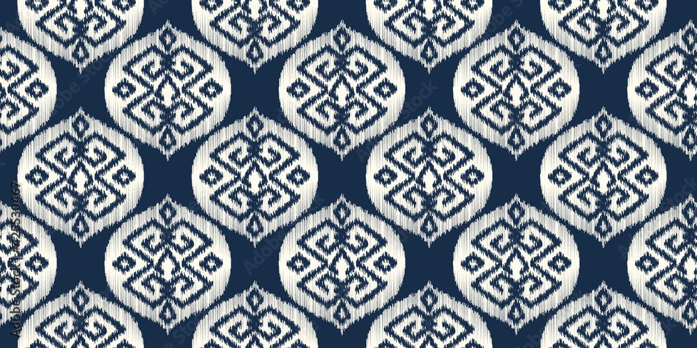 Ikat vector seamless pattern in modern Bohemian style. Ogee textile design Ikat vector seamless pattern in modern Bohemian style. Ogee textile design