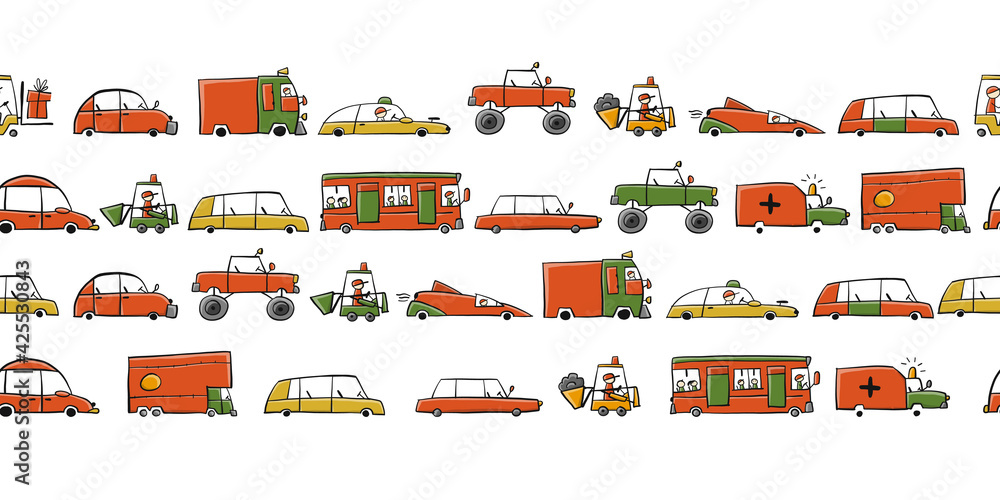 Traffic Jam. Cars on Road. Seamless Pattern for your design