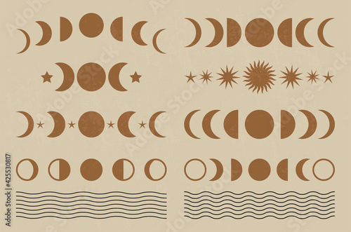 Mid century modern minimalist print with contemporary geometric Moon phases