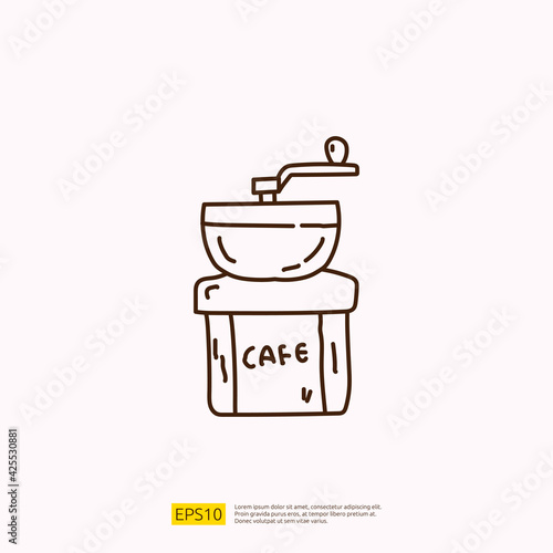 coffee grinder for cafe concept vector illustration. hand drawing doodle linear icon sign symbol