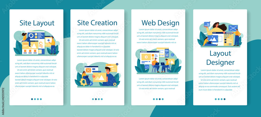 Website layout mobile application banner set. Web development