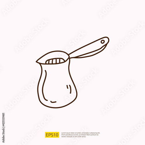 turkish coffee pot for cafe concept vector illustration. hand drawing doodle linear icon sign symbol