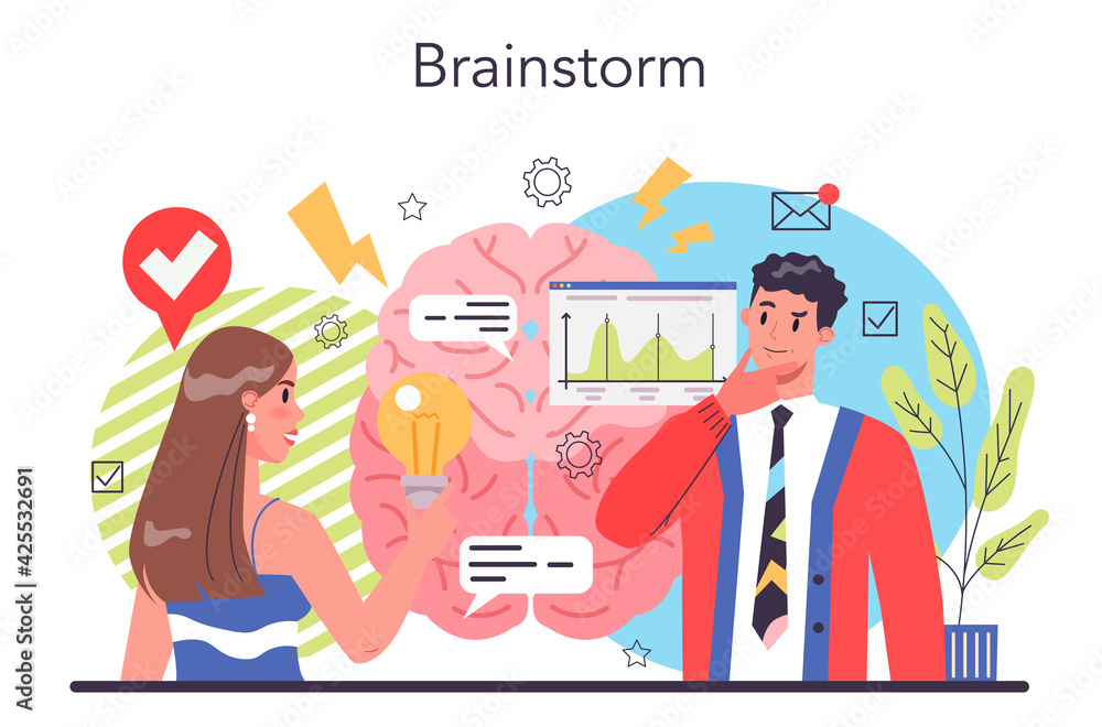 Brainstorm concept. New idea generation in teamwork discussion. Brainstorm concept. New idea generation in teamwork discussion.