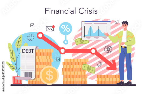 Bankruptcy concept. Financiall crisis with falling down profit graph