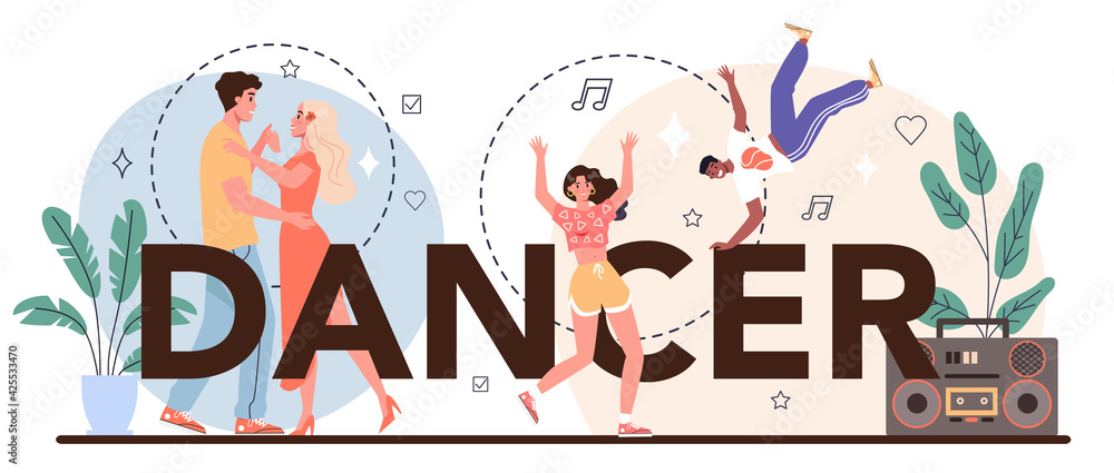 Fototapeta premium Dancer typographic header. Choreographer in a dance studio. Dancing courses