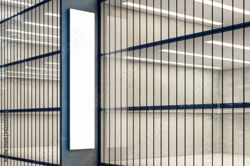 Wallpaper Mural Blank white vertical signboard on city building wall between windows. 3D rendering, mockup Torontodigital.ca