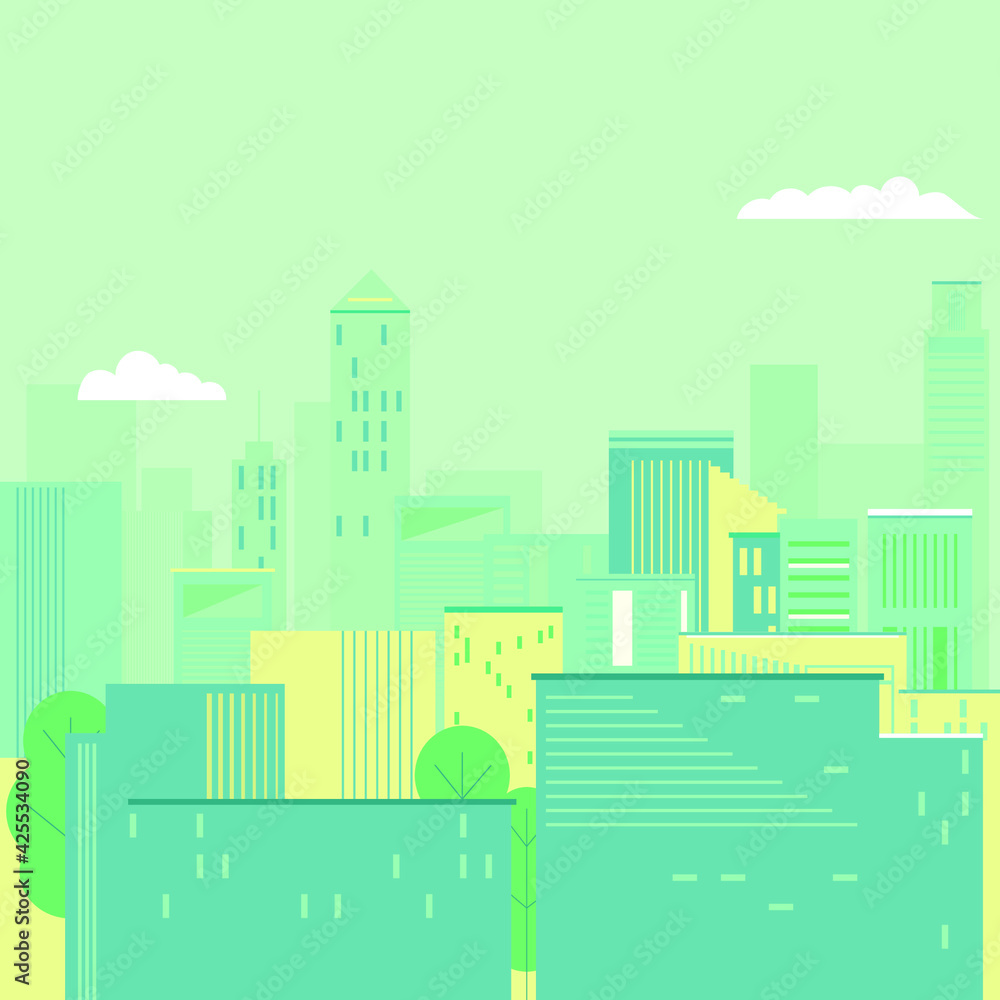 High and low floors city buildings flat modern trendy vector illustration background
