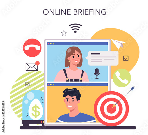 Business incubator online service or platform. Business people