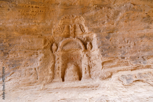 Carvings of the Nabataean in the Siq of Jabal Ithlib in Al Ula, Saudi Arabia photo