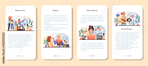 Make up artist mobile application banner set. Professional artist doing