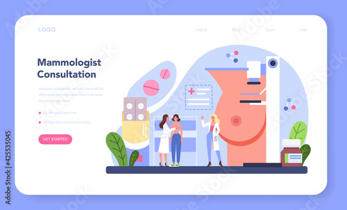 Mammologist web banner or landing page. Consultation with doctor