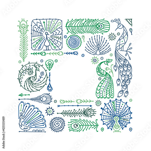 Peacock collection, ethnic style, sketch for your design