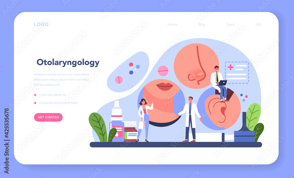 Otorhinolaryngologist web banner or landing page. Idea of ENT doctor