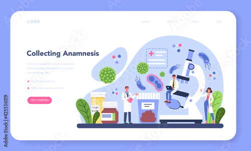 Proctologist web banner or landing page. Doctor examine intestine