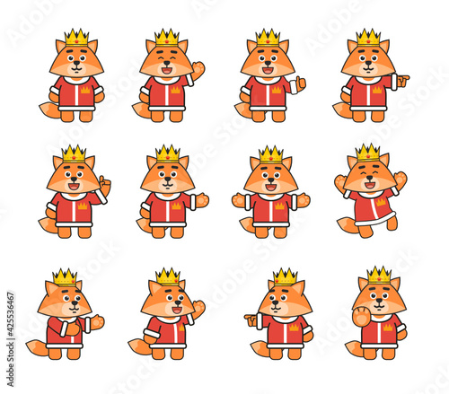 Fox king characters set showing various hand gestures. Modern vector illustration photo