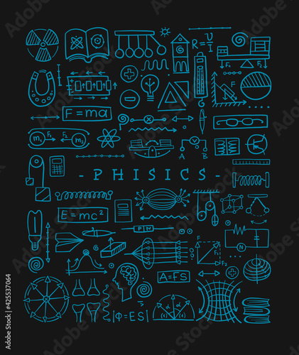Physics icons, sign and symbols. Art Background for your design