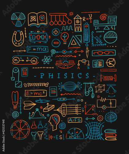 Physics icons, sign and symbols. Art Background for your design