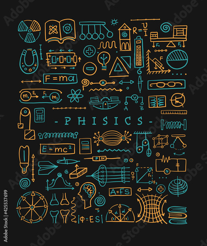 Physics icons, sign and symbols. Art Background for your design