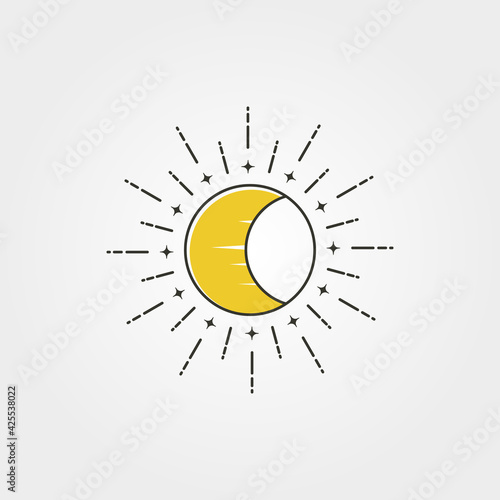 moon with sun creative logo vector icon symbol illustration design, minimal style