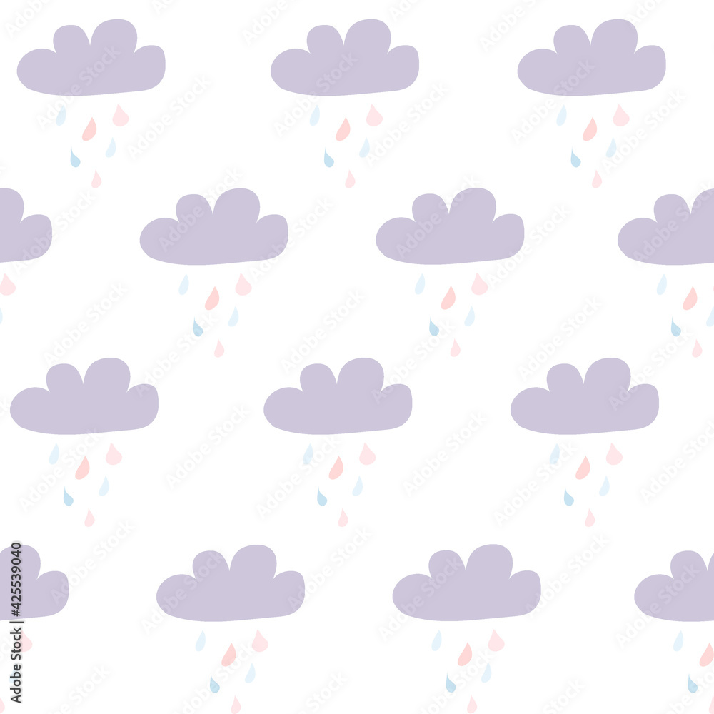 seamless pattern with clouds. digital illustration. decor for decoration. Wallpaper for the children's room. raindrops. Clip art for scrapbooking. Weather sky. texture rain
