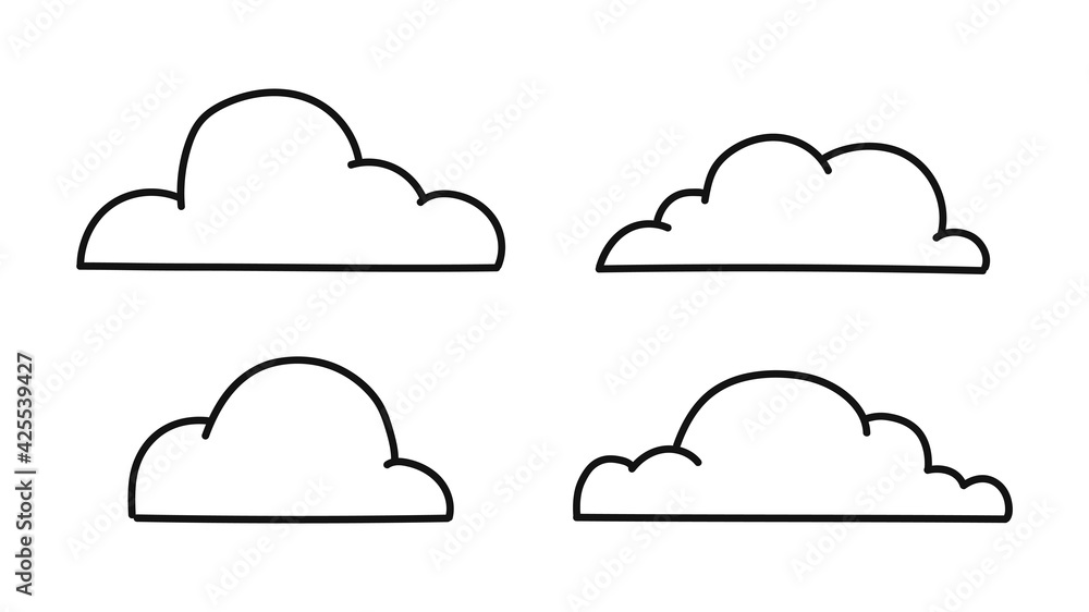 Naklejka Set of hand drawn clouds isolated on a white background. Doodle style. Weather concept. Vector illustration