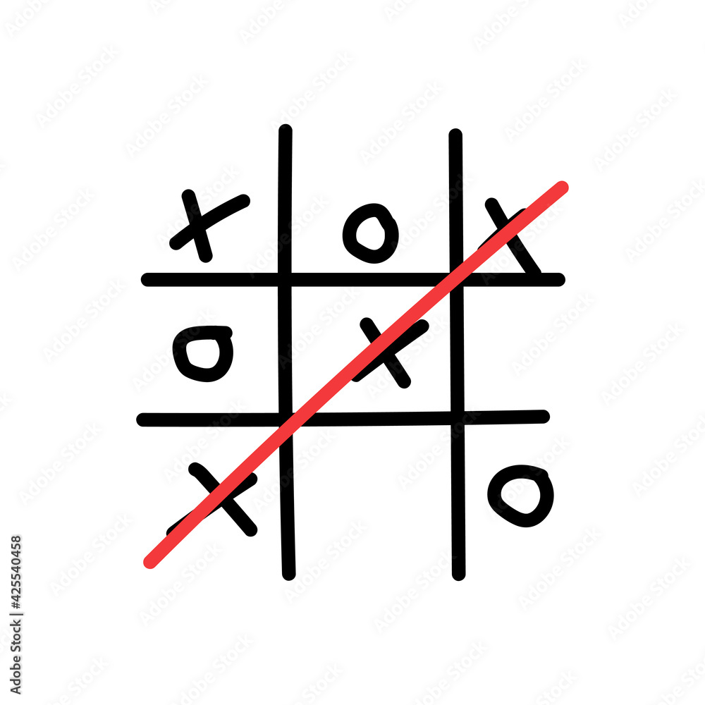 Hand-drawn tic-tac-toe game isolated on white background. Vector illustration Hand-drawn tic-tac-toe game isolated on white background. Vector illustration