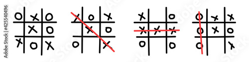Картината върху платно Hand-drawn tic-tac-toe game isolated on white background