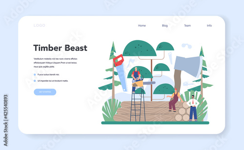 Timber industry and wood production web banner or landing page