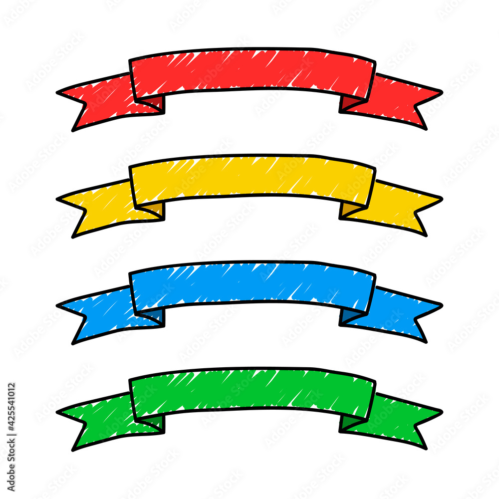 Set of ribbons of different colors hand-drawn isolated on a white background. Vector illustration Set of ribbons of different colors hand-drawn isolated on a white background. Vector illustration