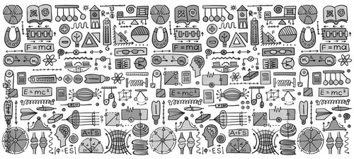 Physics icons, sign and symbols. Seamless Pattern Background for your design