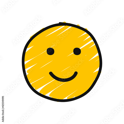 Joyful hand-drawn emoticon isolated on white background. Vector illustration