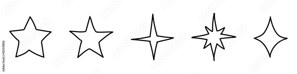 Set of hand-drawn stars isolated on white background. Doodle style. Night concept. Sketch. Vector illustration Set of hand-drawn stars isolated on white background. Doodle style. Night concept. Sketch. Vector illustration