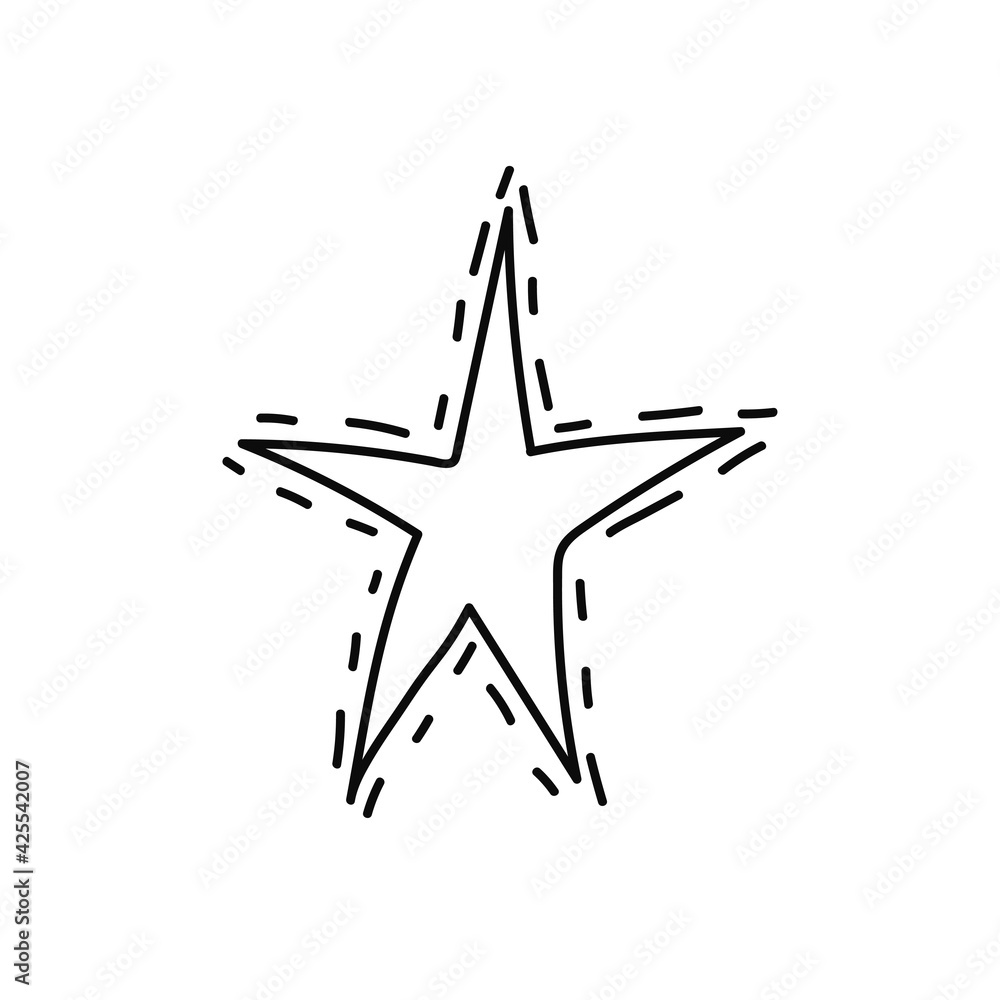 Hand-drawn star isolated on white background. Doodle style. Night concept. Sketch. Vector illustration Hand-drawn star isolated on white background. Doodle style. Night concept. Sketch. Vector illustration