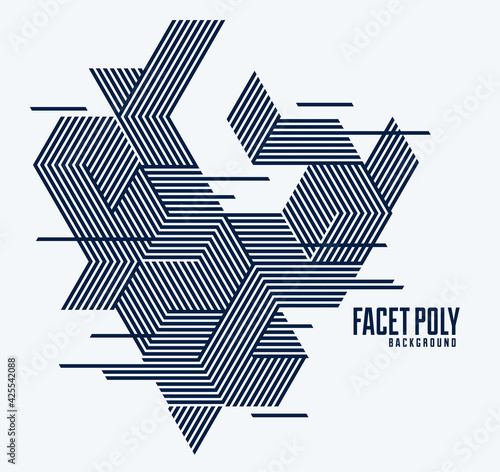 Abstract polygonal background with stripy triangles and 3D cubes vector design. Template for different advertising or covers or banners. Retro style graphic element.