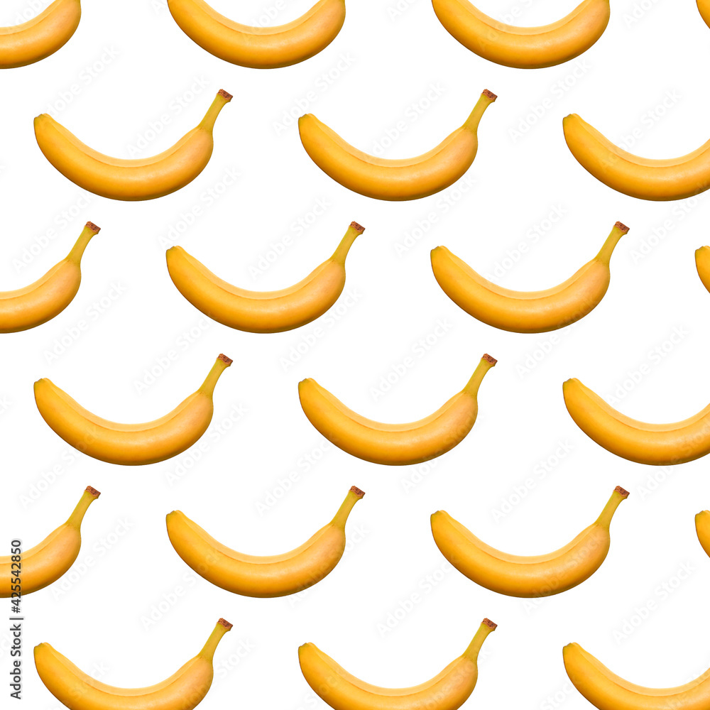 Banana seamless pattern isolated on white background. Trendy colors Summer tropical exotic fruit pattern, concept. Nature background., gift wrapping paper, textile print design.