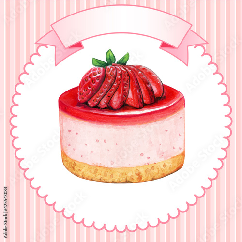 Cute watercolor mini strawberry cheesecake