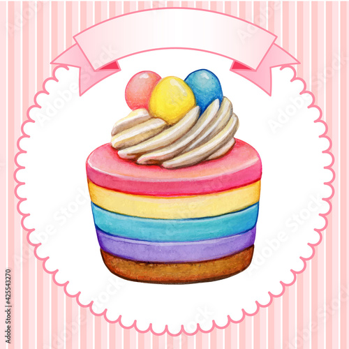 Cute watercolor rainbow cheesecake
