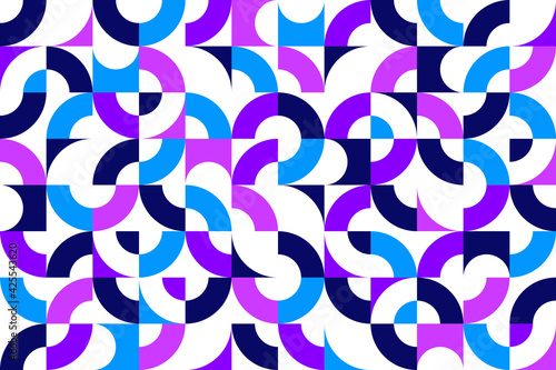 Geometric abstract seamless pattern with colorful simple elements of geometry, wallpaper background in retro 70s style, Bauhaus constructive style tiles.