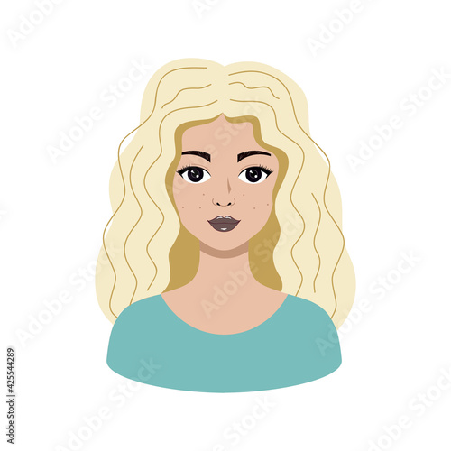 Beautiful blonde woman with makeup. Avatar for a beauty salon. Vector illustration in the cartoon style.