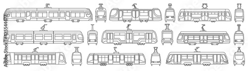 Tram vector outline set icon. Vector illustration streetcar on white background. Isolated outline set icon tram.