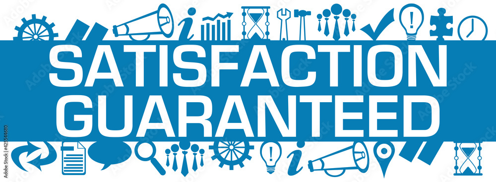 Satisfaction Guaranteed Blue Business Symbols Top Bottom Horizontal 