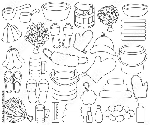 Sauna isolated Outline set icon.Vector illustration bathhouse on white background .Outline vector set icon sauna.